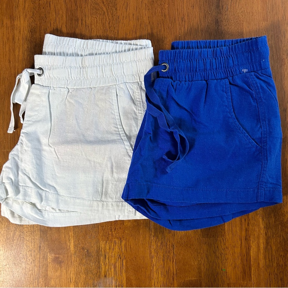 Linen Blend Shorts Bundle | Women XS |Blue & White | Elastic Waist Casual Summer - Picture 2 of 10